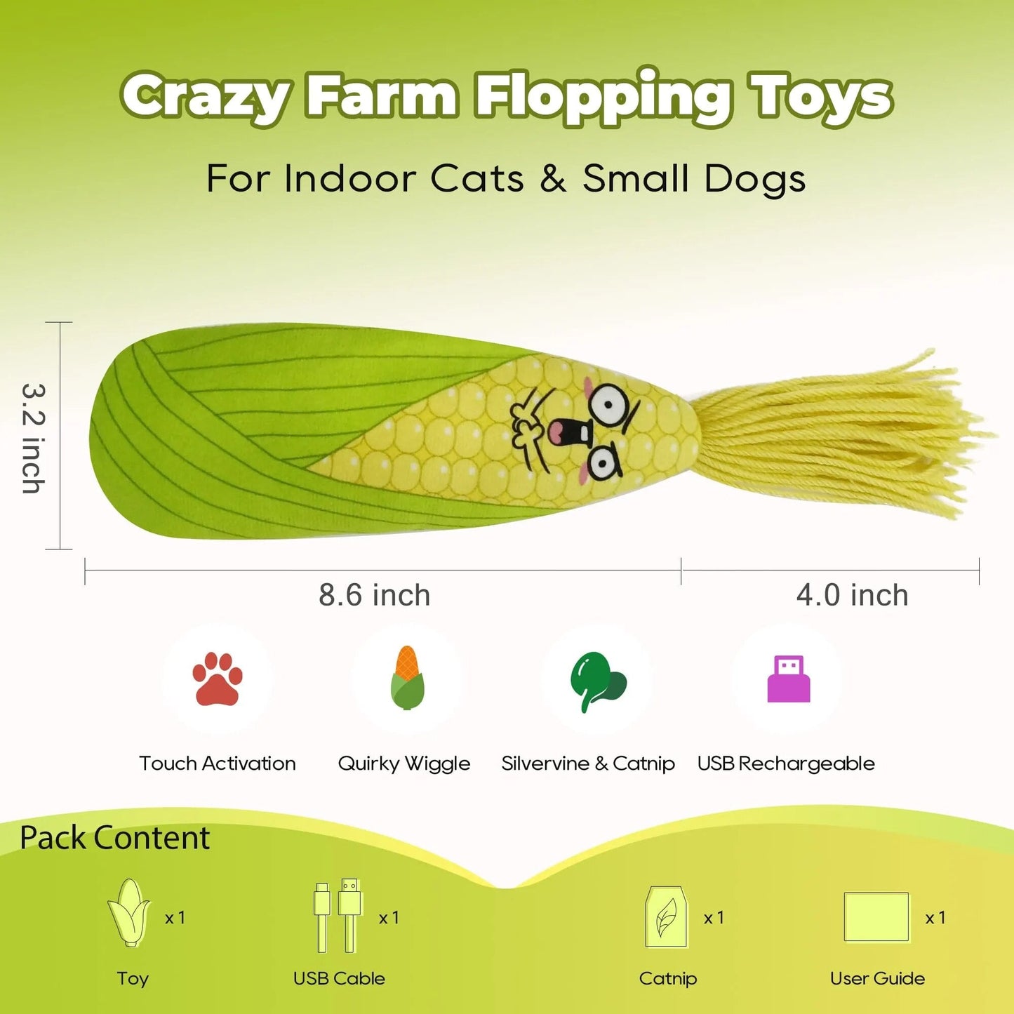 Plush Flopping Corn Toy for Dogs and Cats, 9" | 22 cm