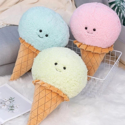 Plushie Fuzzy Cartoon Ice Cream Cone, Five Flavors, 18" | 46 cm - Plushie Produce