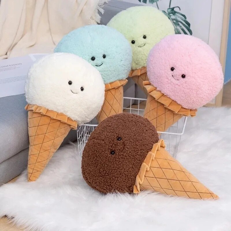 Plush Fuzzy Cartoon Ice Cream Cone, Five Flavors, 18" | 46 cm
