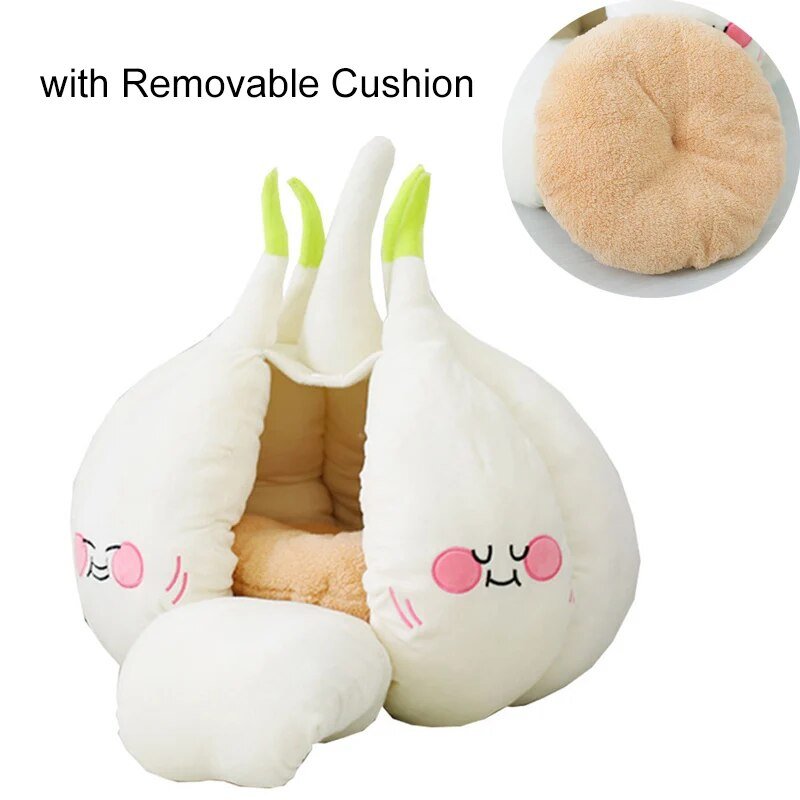 Plushie Garlic Kawaii Pet Bed for pets to 16.5 lbs (7.5 kg)