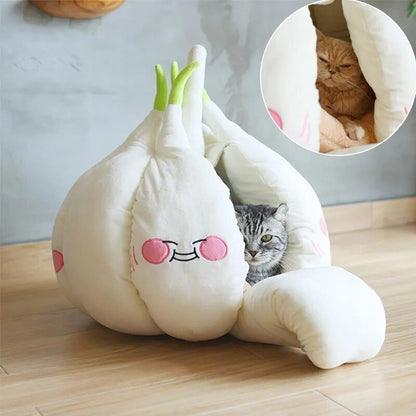 Plushie Garlic Kawaii Pet Bed for pets to 16.5 lbs (7.5 kg)