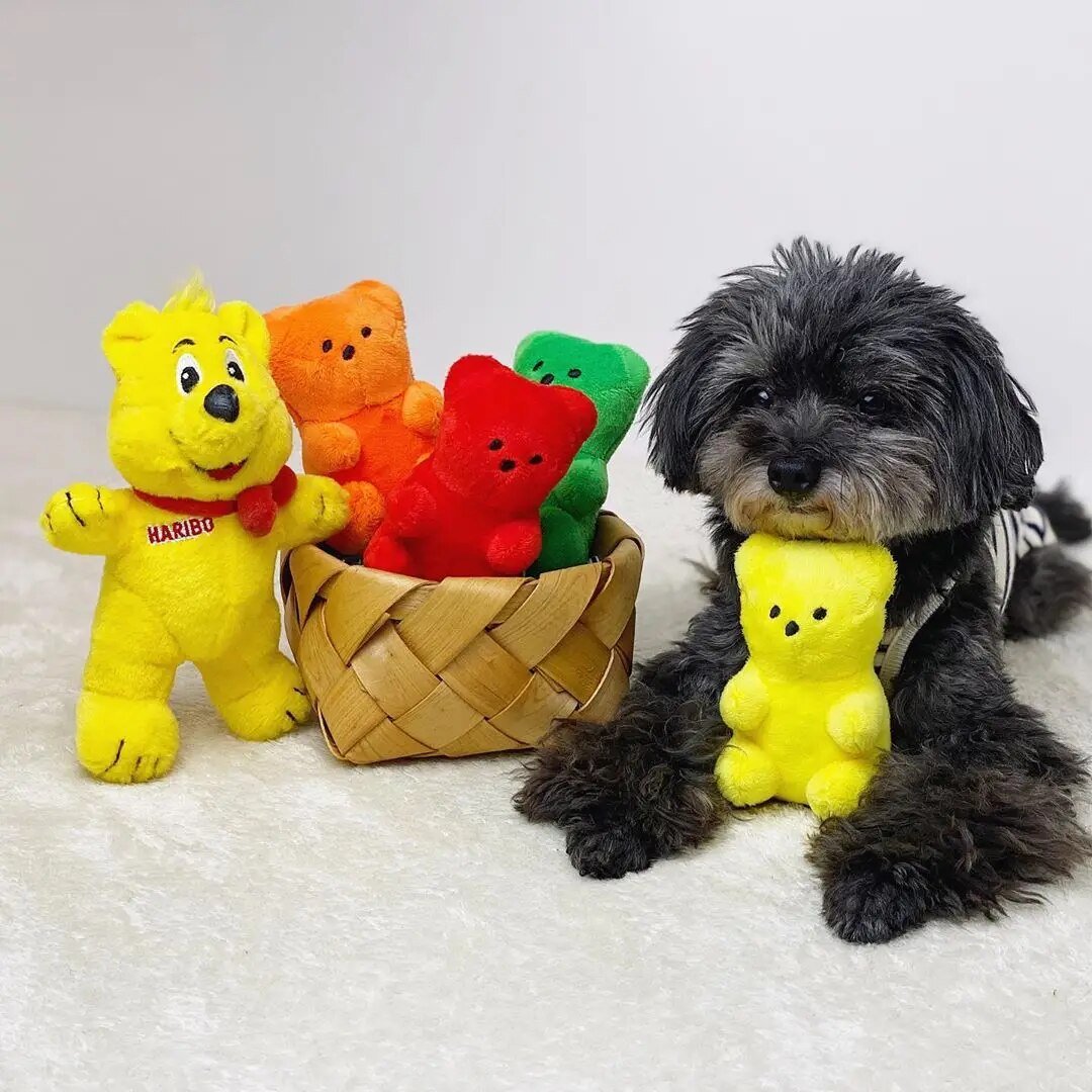 Plushie Gummy Bear Squeaky Chew Toy, 5 Colors, 4" | 11 cm