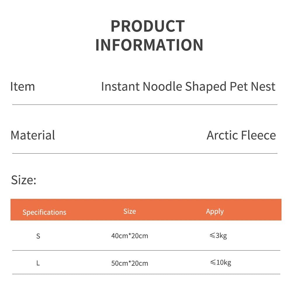 Plush Instant Noodle Pet Bed for Pets up to 22 lbs (10 kg) Plushie Produce