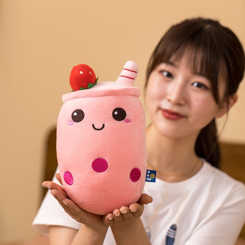 Jumbo Strawberry Bubble Tea with Ice Cream, 9-28" | 23-70 cm - Plush Produce