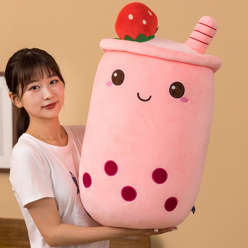 Jumbo Strawberry Bubble Tea with Ice Cream, 9-28" | 23-70 cm - Plush Produce