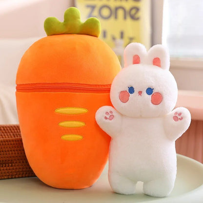 Plush Jumbo Strawberry/Carrot Hiding a Plush Pig/Rabbit, 1-2.6' | 30-80 cm Plushie Produce