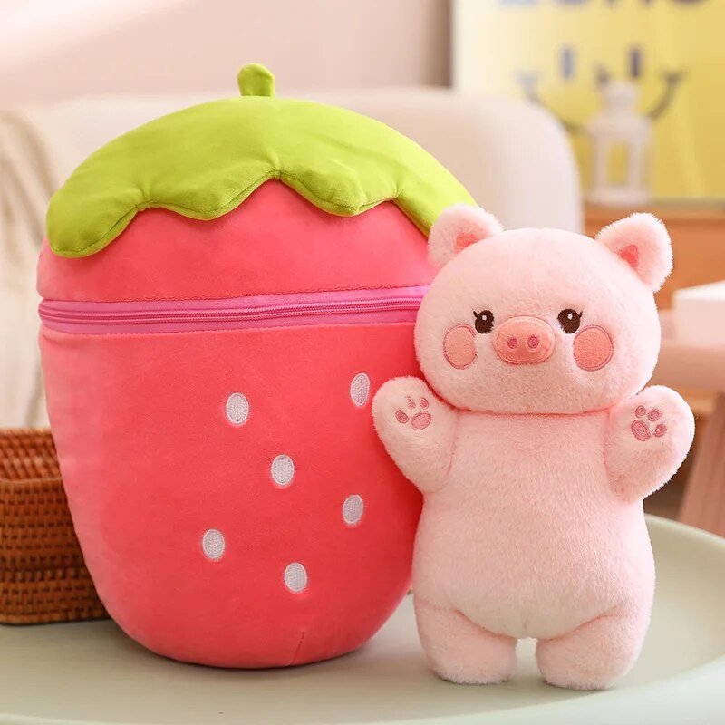 Plush Jumbo Strawberry/Carrot Hiding a Plush Pig/Rabbit, 1-2.6' | 30-80 cm Plushie Produce