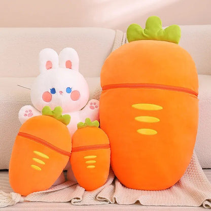 Plush Jumbo Strawberry/Carrot Hiding a Plush Pig/Rabbit, 1-2.6' | 30-80 cm Plushie Produce