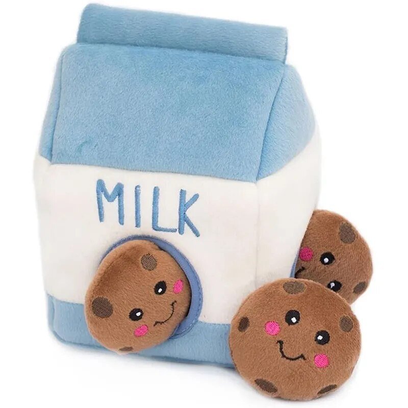 Plush Milk and Cookies Dog Squeaky Chew Toy Plushie Produce