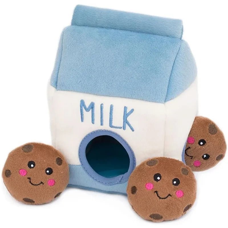 Plush Milk and Cookies Dog Squeaky Chew Toy Plushie Produce