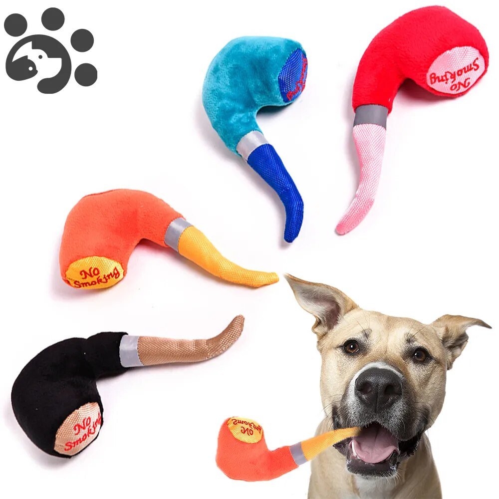 Plush Pipe Dog Squeaky Toy, Four Colors, 10" | 25 cm