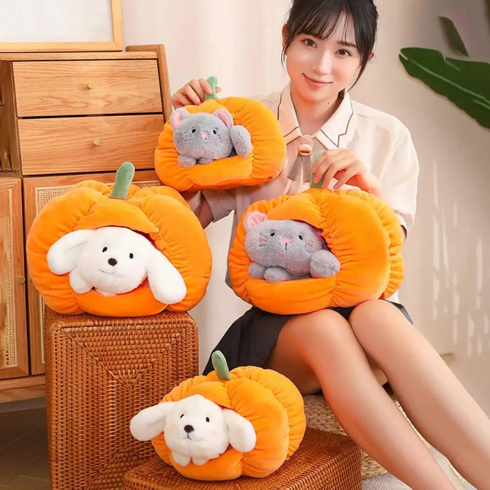 Plushie Pumpkin with Removable Dog or Cat, 8-12" | 20-30 cm