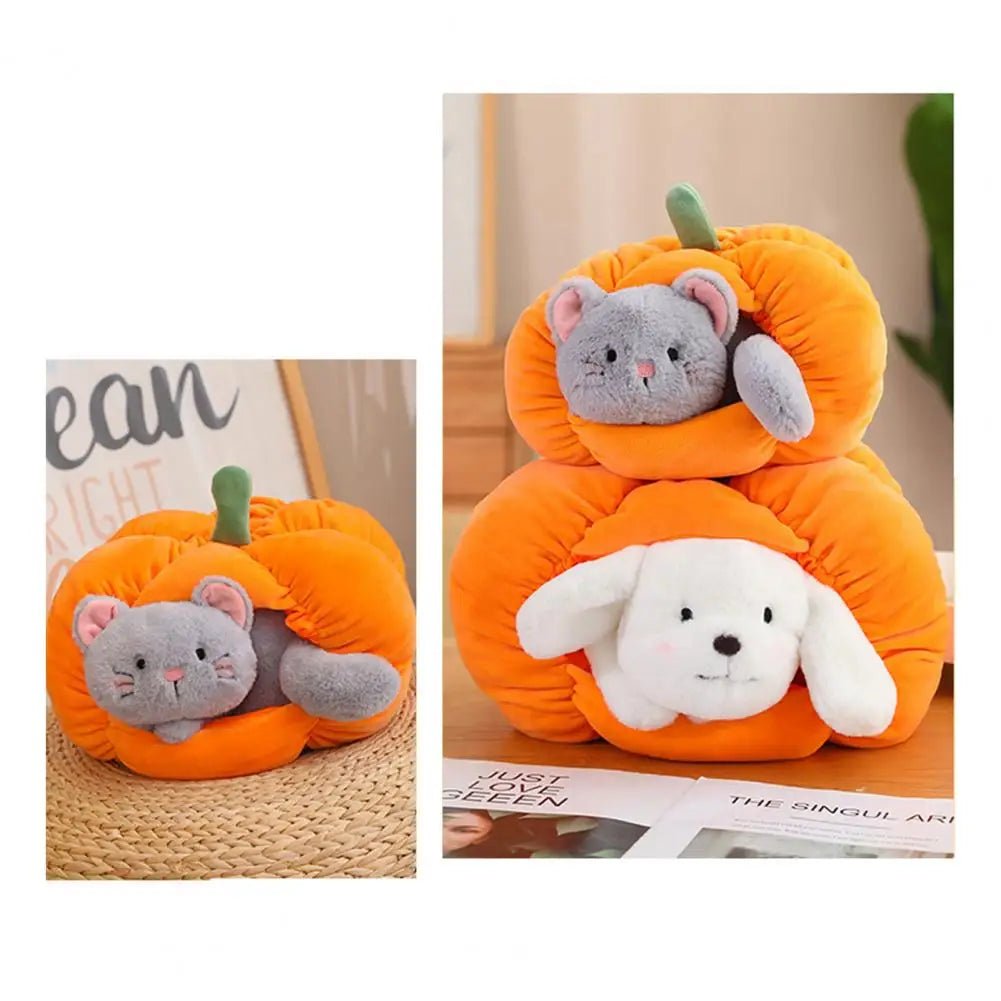 Plush Pumpkin with Removable Plush Dog or Cat, 8-12" | 20-30 cm