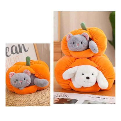 Plushie Pumpkin with Removable Dog or Cat, 8-12" | 20-30 cm