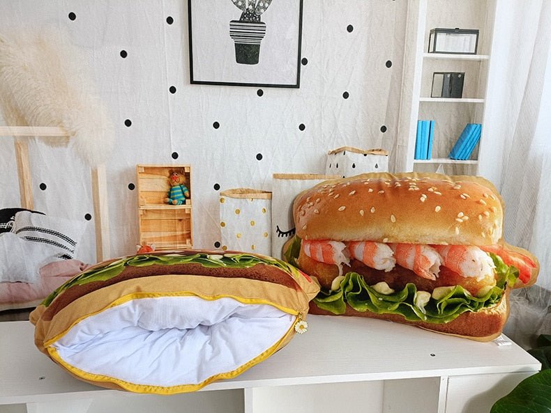 Realistic 2-in-1 Plush Hamburger Pillow with Blanket - Plush Produce