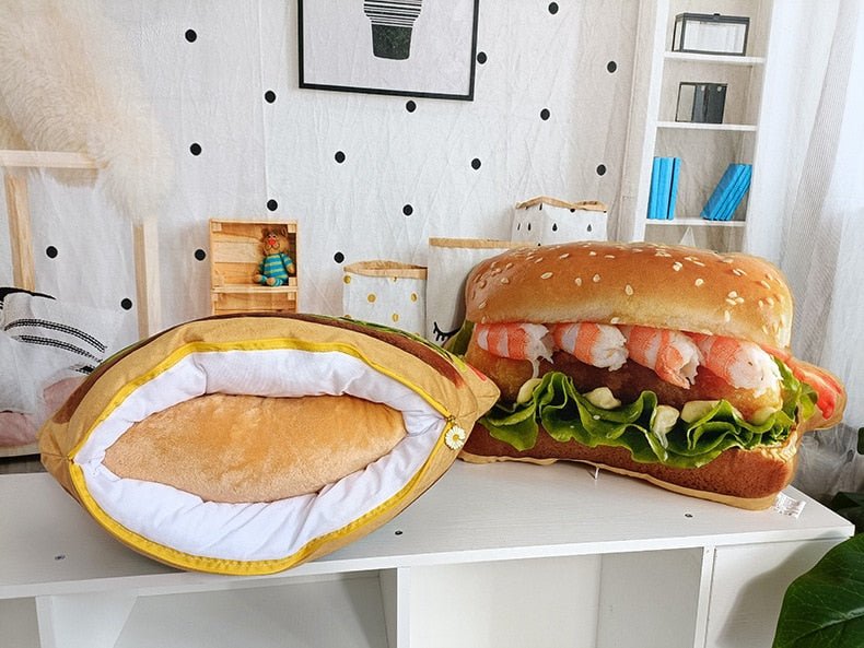 Realistic 2-in-1 Plush Hamburger Pillow with Blanket - Plush Produce