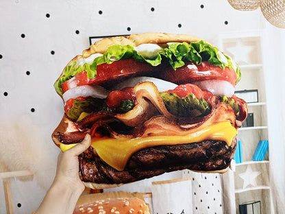 Realistic 2-in-1 Plush Hamburger Pillow with Blanket - Plush Produce