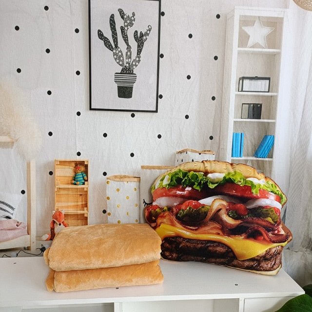 Realistic 2-in-1 Plush Hamburger Pillow with Blanket - Plush Produce