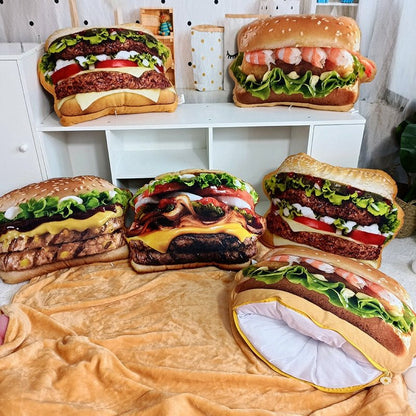 Realistic 2-in-1 Plush Hamburger Pillow with Blanket - Plush Produce