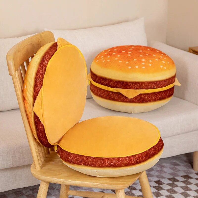 Plush Realistic Hamburger Seat Cushion, 16" | 40 cm