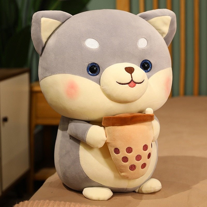 Kawaii Gray/Brown Shiba Inu Bubble Tea Plush, 8-18" | 20-45 cm - Plush Produce