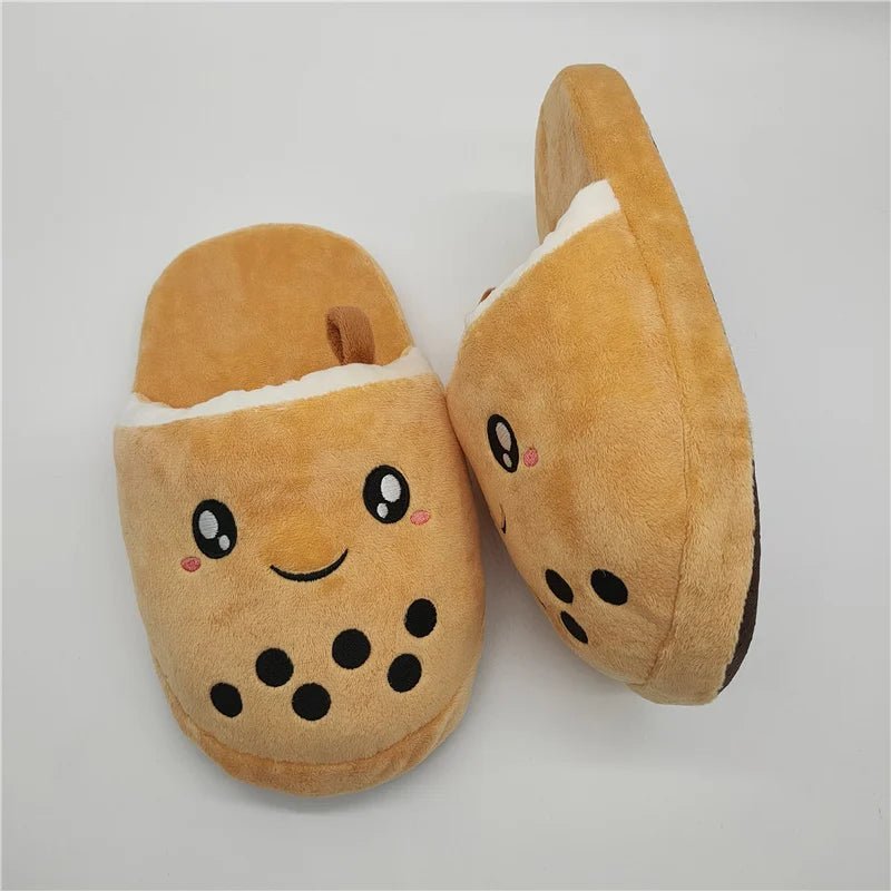 Plush Small Bubble Tea Slippers, Children's Size 6 Plushie Produce