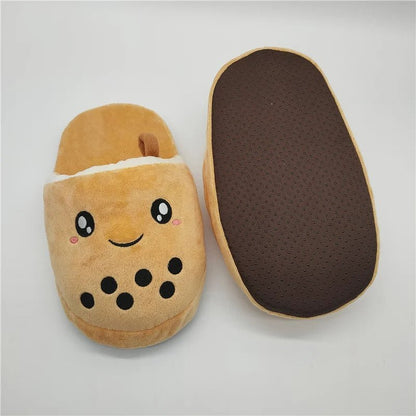 Plush Small Bubble Tea Slippers, Children's Size 6 Plushie Produce