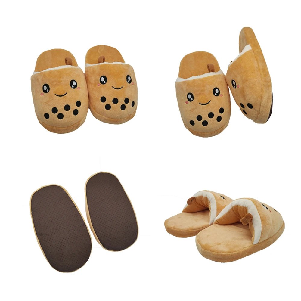 Plush Small Bubble Tea Slippers, Children's Size 6 Plushie Produce