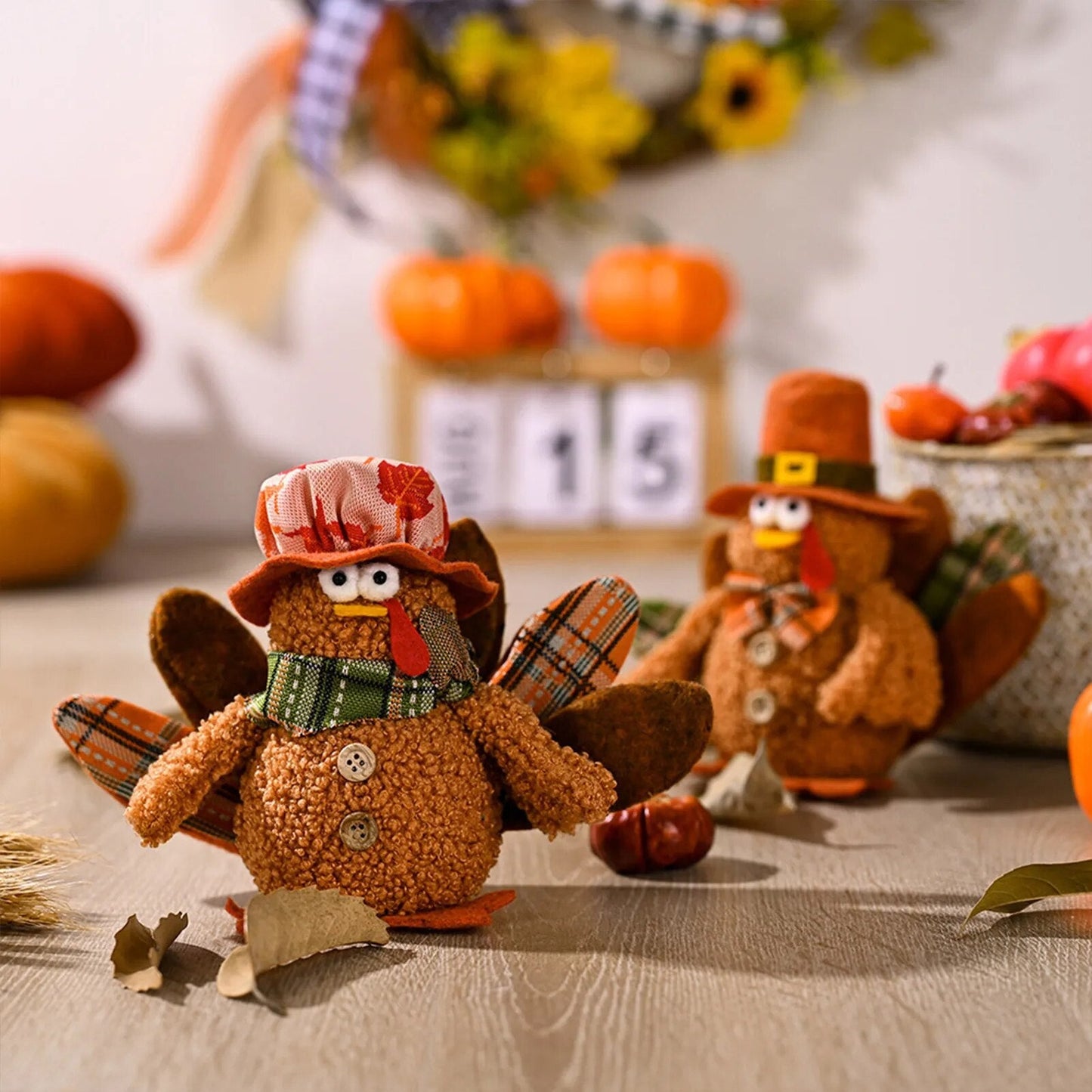 Plush Autumn Turkey Holiday Decor, Two Styles, 6" | 15 cm