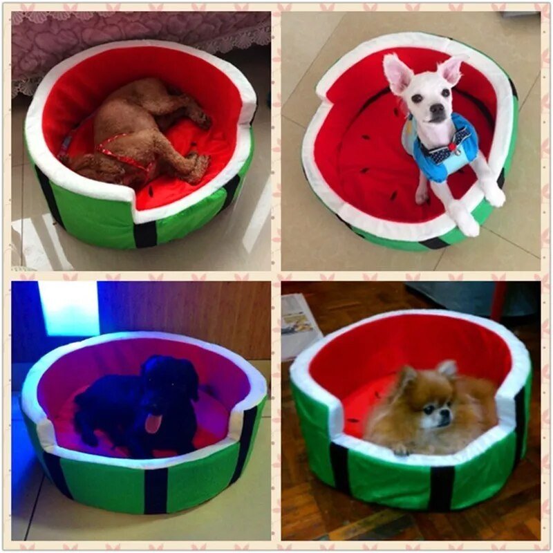 Cama para mascotas de felpa en forma de sandía, para mascotas de hasta 15 lbs/6.8 kg