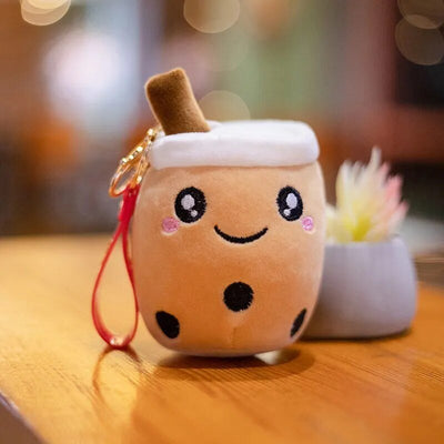 Plushie Bubble Tea Keychain, 12 Varieties, 4" | 10 cm plush toy – – brown open – Image 3 | Plushie Produce