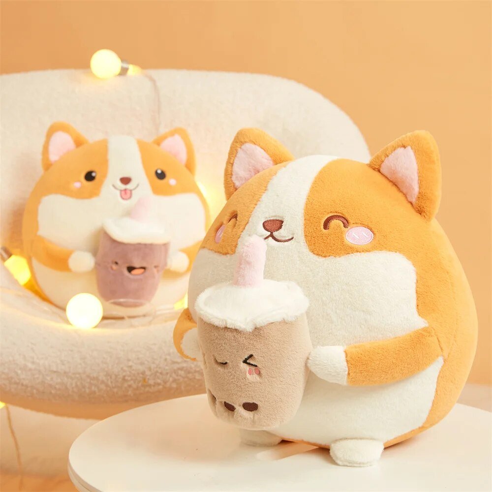 Plushie Corgi Drinking Bubble Tea, 12" | 30 cm plush toy – – – Image 8 | Plushie Produce