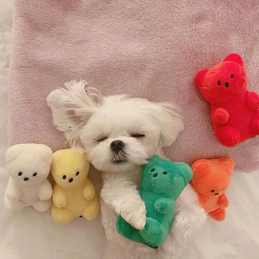 Plushie Gummy Bear Squeaky Chew Toy, 5 Colors, 4" | 11 cm plush toy – – – Image 3 | Plushie Produce
