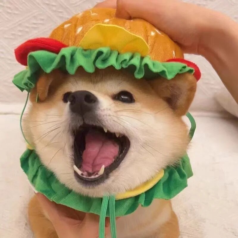Plushie Hamburger Pet Hat, 3 Sizes, For Pets to 44 lbs (20 kg) plush toy – – – Image 4 | Plushie Produce