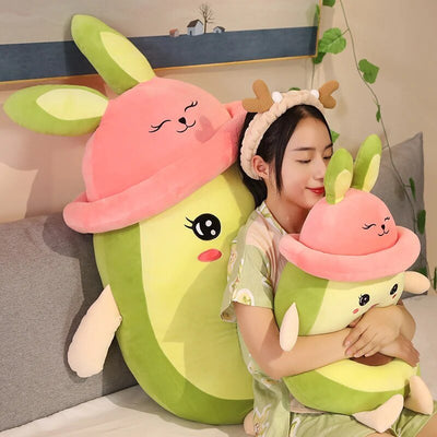 Plushie Jumbo Rabbit Avocado with Pink Hat, 31" | 80 cm plush toy – – – Image 4 | Plushie Produce