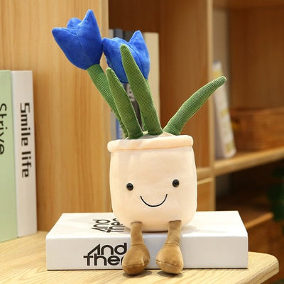 Plushie Potted Cartoon Tulips, Five Colors, 10" | 25 cm plush toy – – blue tulip – Image 4 | Plushie Produce