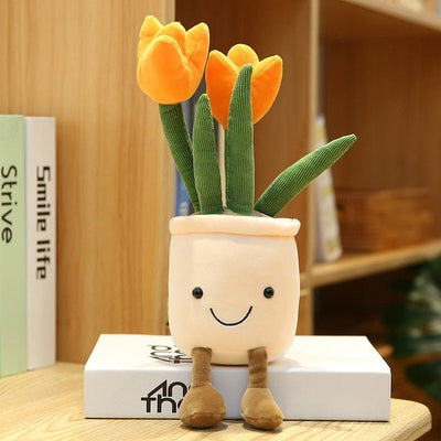 Plushie Potted Cartoon Tulips, Five Colors, 10" | 25 cm plush toy – – orange tulip – Image 11 | Plushie Produce