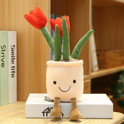 Plushie Potted Cartoon Tulips, Five Colors, 10" | 25 cm plush toy – – red tulip – Image 13 | Plushie Produce