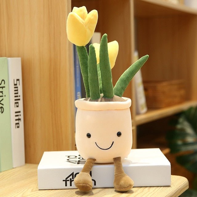 Plushie Potted Cartoon Tulips, Five Colors, 10" | 25 cm plush toy – – yellow tulip – Image 3 | Plushie Produce