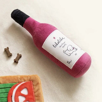 Plushie Wine Bottle Dog Toy with Squeaker, 8" | 21.5 cm plush toy – – – Image 1 | Plushie Produce